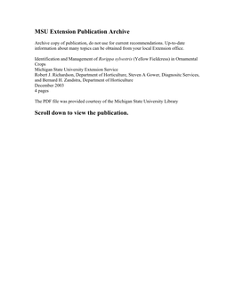 Identification and Management of Rorippa Sylvestris (Yellow Fieldcress) in Ornamental Crops Michigan State University Extension Service Robert J