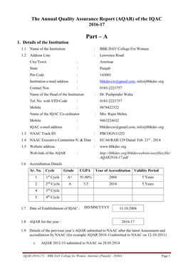 AQAR 2016-17 of the IQAC