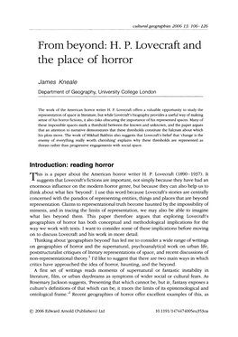 From Beyond: H. P. Lovecraft and the Place of Horror