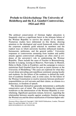 The University of Heidelberg and the EJ Gumbel Controversies, 1924