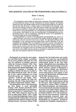 Phylogenetic Analysis of the Stomatopoda (Malacostraca)