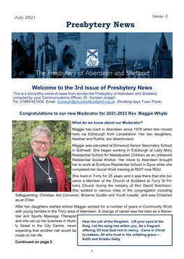 Aberdeen & Shetland Presbytery News