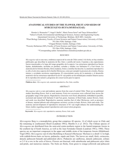 Anatomical Studies of the Flower, Fruit and Seeds of Myrceugenia Rufa (Myrtaceae)