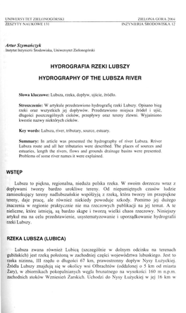 Hydrografia Rzeki Lubszy Hydrography of the Lubsza