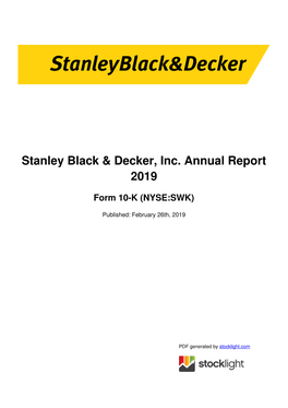 Stanley Black & Decker, Inc. Annual Report 2019