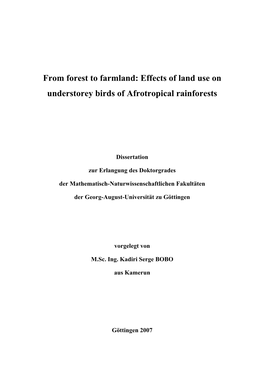Effects of Land Use on Understorey Birds of Afrotropical Rainforests