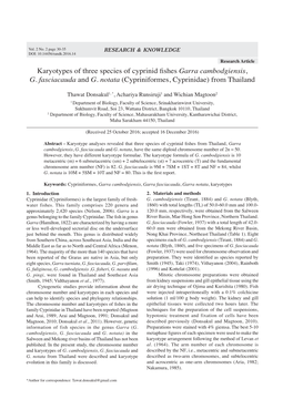 Karyotypes of Three Species of Cyprinid Fishes Garra Cambodgiensis, G