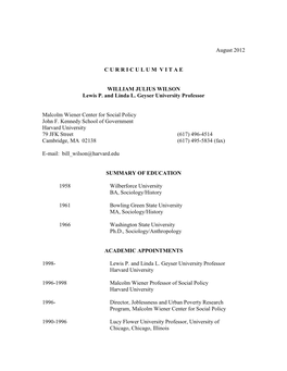 William Julius Wilson Cv.Pdf