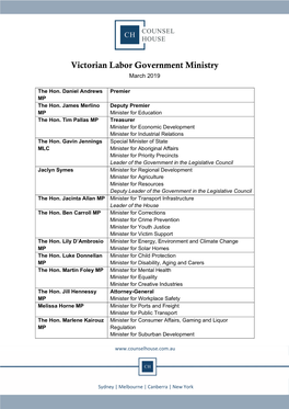 Victorian Labor Government Ministry March 2019