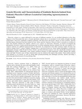 Genetic Diversity and Characterization of Symbiotic Bacteria Isolated from Endemic Phaseolus Cultivars Located in Contrasting Ag