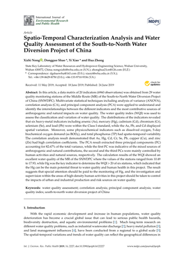 Spatio-Temporal Characterization Analysis and Water Quality Assessment of the South-To-North Water Diversion Project of China