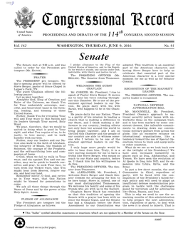 Congressional Record United States Th of America PROCEEDINGS and DEBATES of the 114 CONGRESS, SECOND SESSION