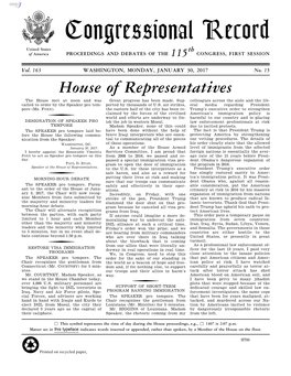 Congressional Record United States Th of America PROCEEDINGS and DEBATES of the 115 CONGRESS, FIRST SESSION