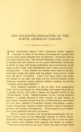 The Religious Character of the North American Indians