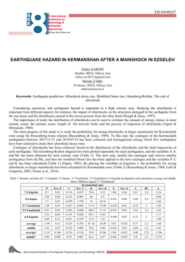 Earthquake Hazard in Kermanshah After a Mainshock in Ezgeleh