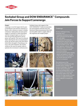 Sevkabel Group and DOW ENDURANCE™ Compounds Join Forces to Support Lenenergo