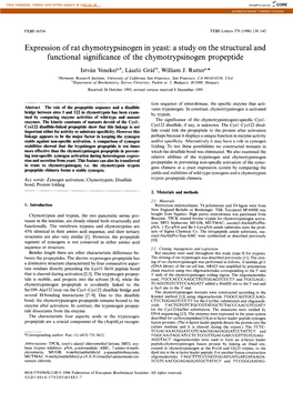 Expression of Rat Chymotrypsinogen Functional Significance of the in Yeast