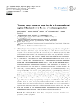 Warming Temperatures Are Impacting the Hydrometeorological Regime of Russian Rivers in the Zone of Continuous Permafrost