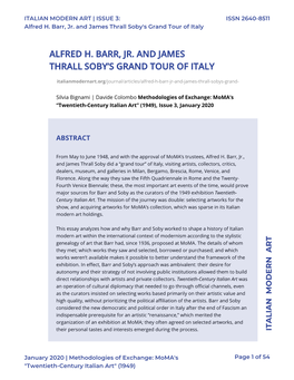 Alfred H. Barr, Jr. and James Thrall Soby's Grand Tour of Italy