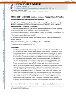 TLR4, NOD1 and NOD2 Mediate Immune Recognition of Putative Newly-Identified Periodontal Pathogens