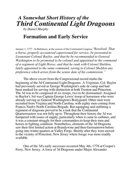 Third Continental Light Dragoons by Daniel Murphy Formation and Early Service