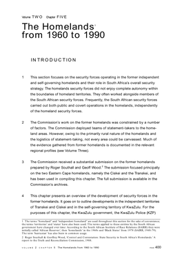 The Homelands1 from 1960 to 1990