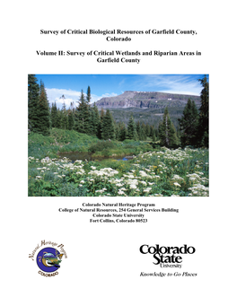 Survey of Critical Biological Resources of Garfield County, Colorado