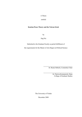 A Thesis Entitled Kantian Peace Theory and the Taiwan Strait By