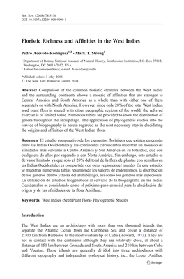 Floristic Richness and Affinities in the West Indies