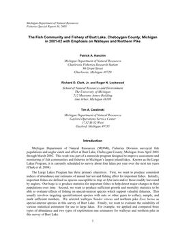 The Fish Community and Fishery of Burt Lake, Cheboygan County, Michigan in 2001-02 with Emphasis on Walleyes and Northern Pike