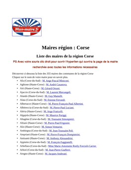 Liste Des Maires De La Région Corse