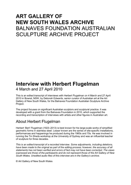 Interview with Herbert Flugelman 4 March and 27 April 2010