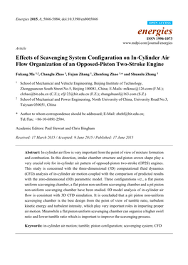 Effects of Scavenging System Configuration on In-Cylinder Air Flow Organization of an Opposed-Piston Two-Stroke Engine