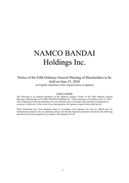 NAMCO BANDAI Holdings Inc