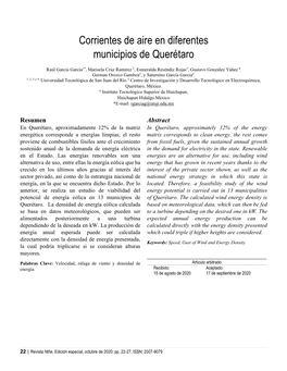 Corrientes De Aire En Diferentes Municipios De Querétaro