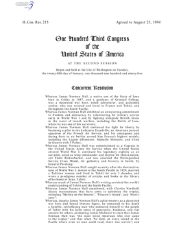 One Hundred Third Congress of the United States of America