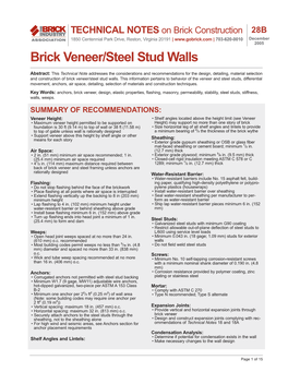 Brick Veneer Steel Stud Walls