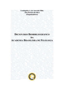 Dicionário Biobibliográfico Da Academia Brasileira De Filologia