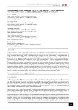 Preliminary Study on Establishment of Rafflesia Cantleyi in Tissue Culture Using Seeds and Primordial Flower Bud As Explants