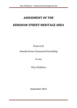 Assessment of the Kershaw Street Heritage Area
