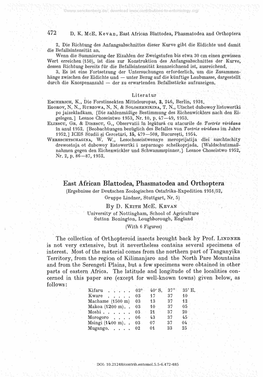 472 East African Blattodea, Phasmatodea and O Rthoptera The