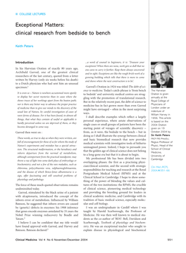 Exceptional Matters: Clinical Research from Bedside to Bench