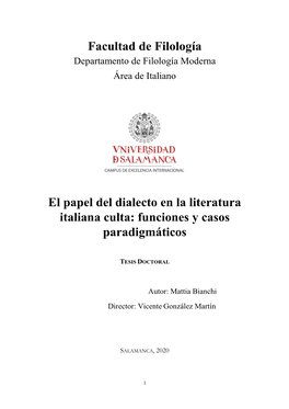 Facultad De Filología El Papel Del Dialecto En La Literatura Italiana Culta