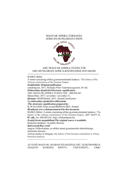 Magyar Afrika Társaság African-Hungarian Union Ahu