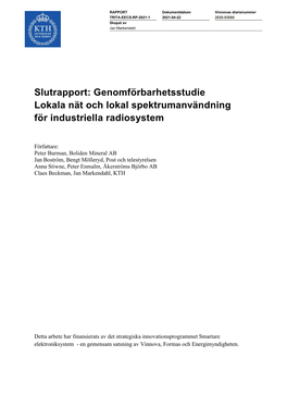 Genomförbarhetsstudie Lokala Nät Och Lokal Spektrumanvändning För Industriella Radiosystem