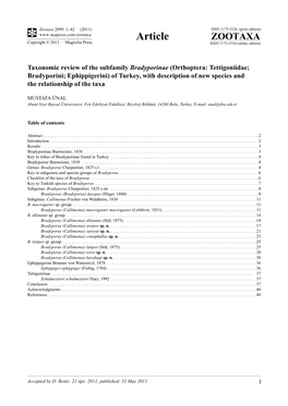 Taxonomic Review of the Subfamily Bradyporinae (Orthoptera