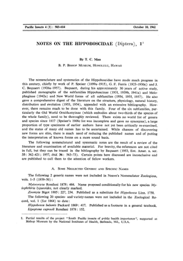 NOTES on the HIPPOBOSCIDAE (Diptera), I1