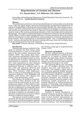 Biogechemistry of Uranium and Thorium N.V