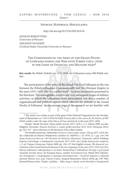 The Composition of the Army of the Grand Duchy of Lithuania During the War with Turkey (1675–1676) in the Light of Financial and Military Files*