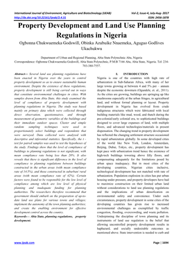 Property Development and Land Use Planning Regulations in Nigeria Ogbonna Chukwuemeka Godswill, Obinka Azubuike Nnaemeka, Aguguo Godlives Ukachukwu
